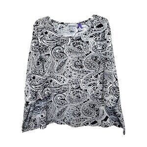 Catherines Petite Cotton Sequined Paisley  3/4 Sleeve Knit Blouse Size 3XWP